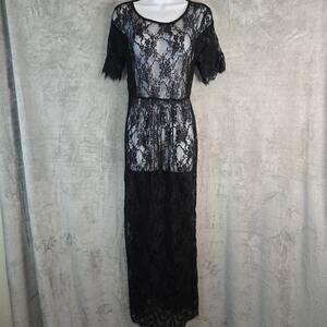 Full Black Lace Maxi Dress Sheer Size XL Witchy Whimsigoth Gothic Vampire